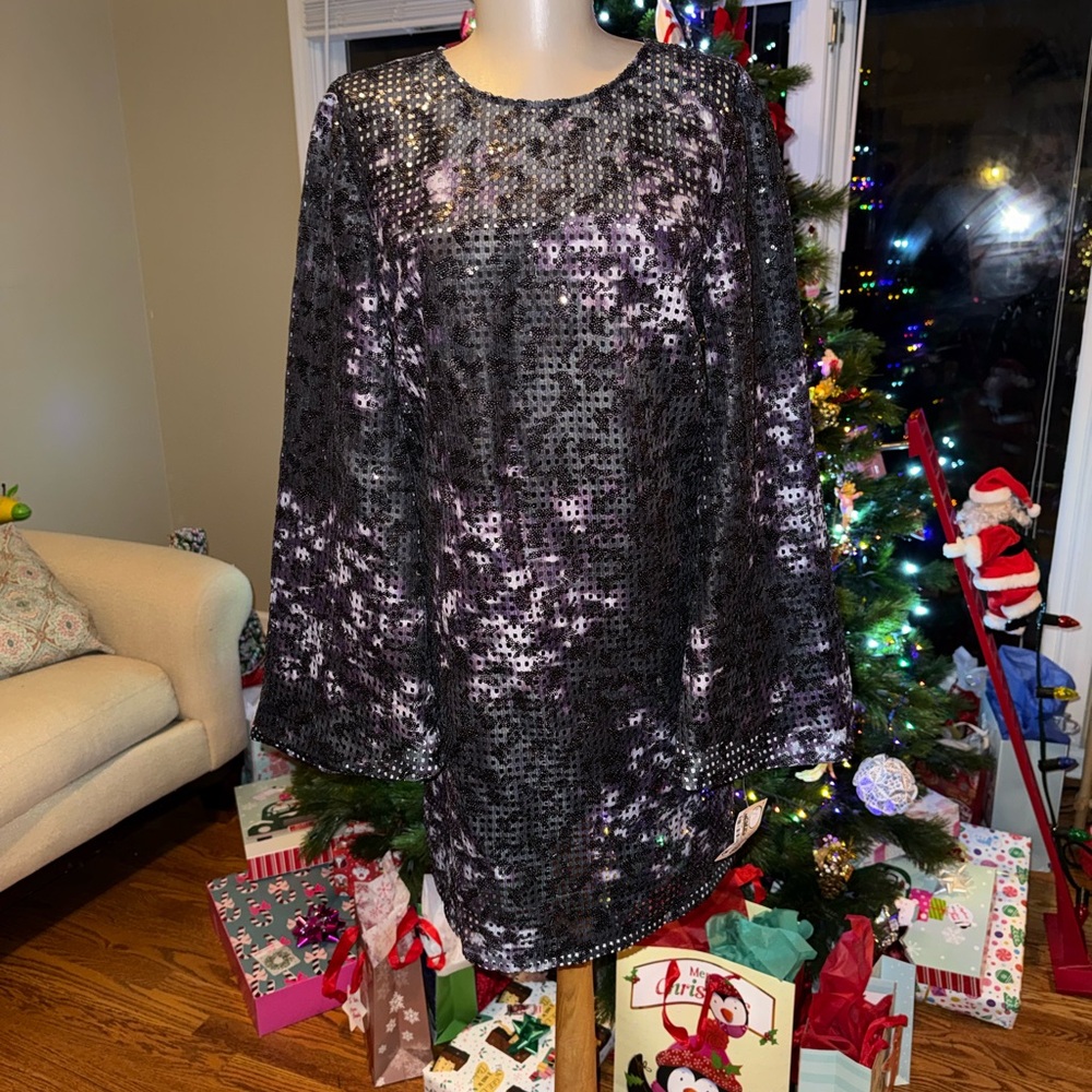 Trina Turk Black and Silver Sequin Dress